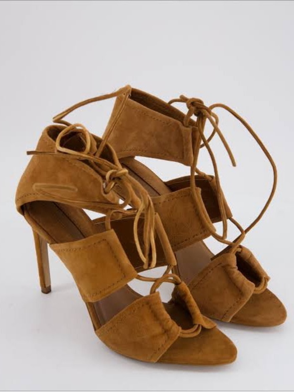 Zara Brown Suede Strappy Lace Up High Heel Gladiator Sandals